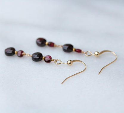 Garnet Dangle Earrings: Gold Vermeil Karen Hill Tribe Beads, January Birthstone