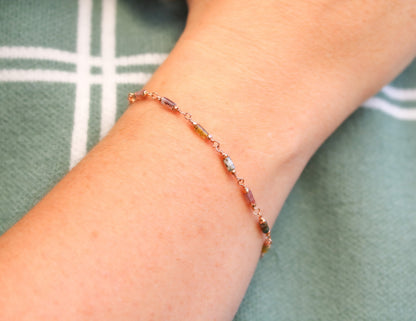 Dainty Indian Agate Bracelet: Rose Gold Filled Chain, Autumnal Shades