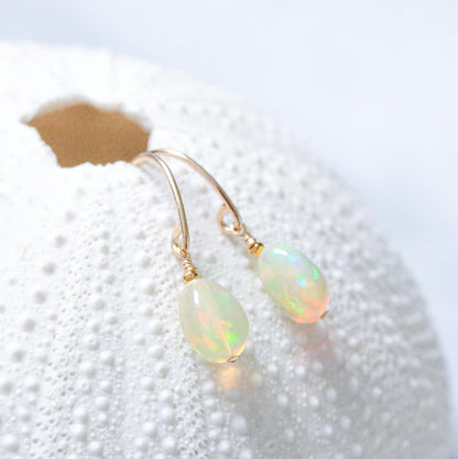 Ethiopian Opal Gold Fill Earrings: Minimalist Gemstone Jewelry