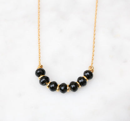 Natural Faceted Black Onyx Rondelle 14ct Gold Fill Necklace with Extender Chain for Perfect Fit Unique Valentine’s Day Gift Idea for Women