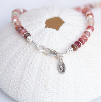 Pink Tourmaline Heishi Necklace: Sterling Silver Surfer Choker