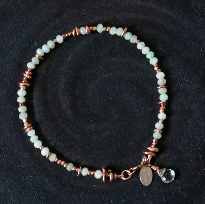 Handmade Rose Gold Vermeil Opal Bracelet with Tourmaline Charm