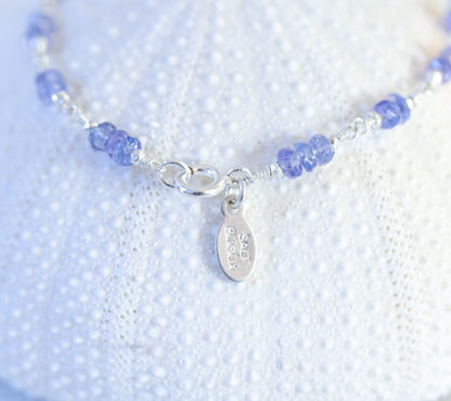 Tanzanite Sterling Silver Bracelet: Dainty Faceted Rondelles, December Birthstone