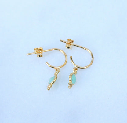 Amazonite Gold Vermeil Huggie Hoop Earrings: Dainty Gemstone Jewelry