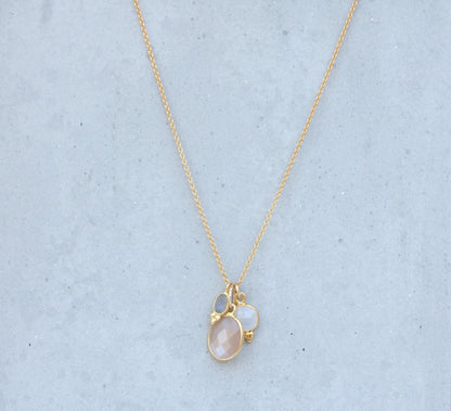Handmade Gold Charm Necklace: Moonstone, Sunstone & Labradorite Gemstones