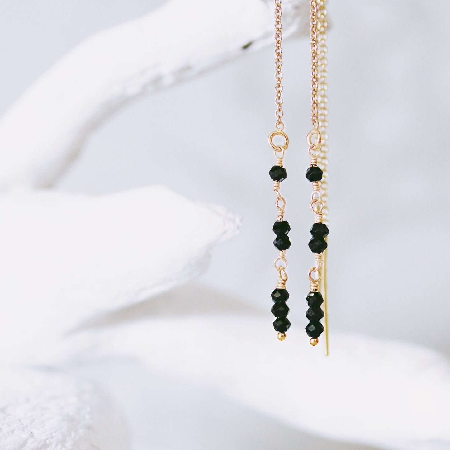 Handmade Black Onyx Gold-Filled Threader Earrings: Paris Chic