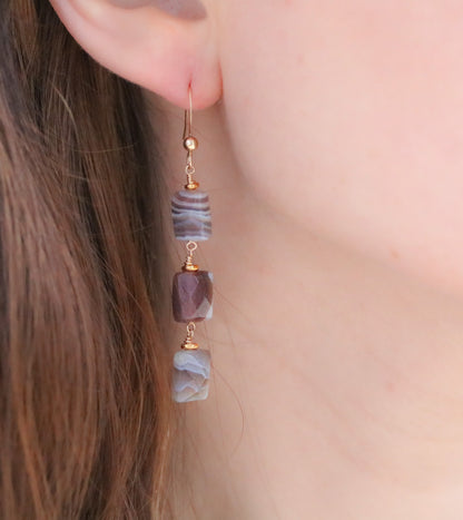 Botswana Agate Gold Fill Drop Earrings: Faceted Gemstone Dangle