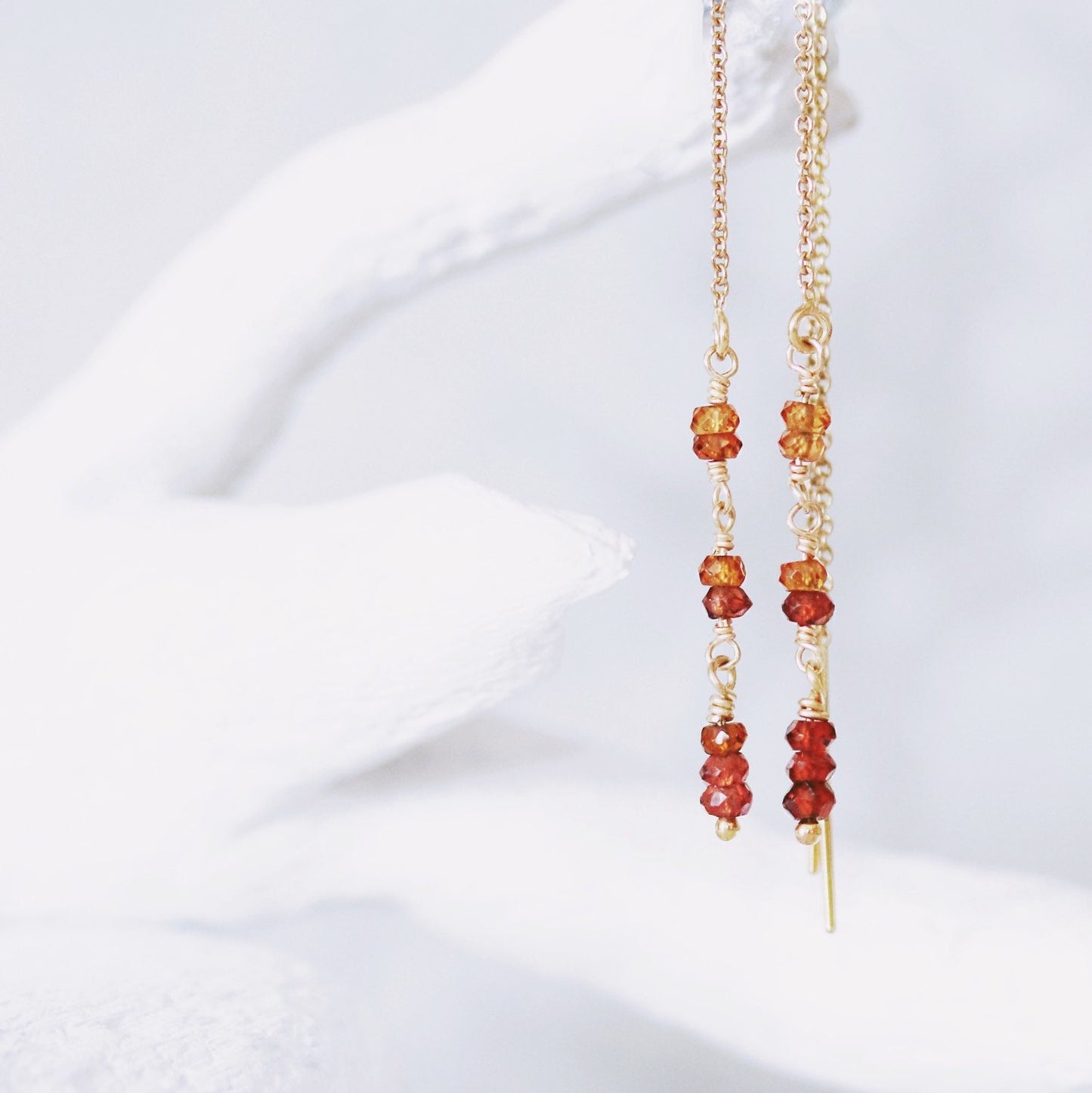 Handmade 14k Gold Filled Sapphire Threader Earrings: Minimalist Chic Design