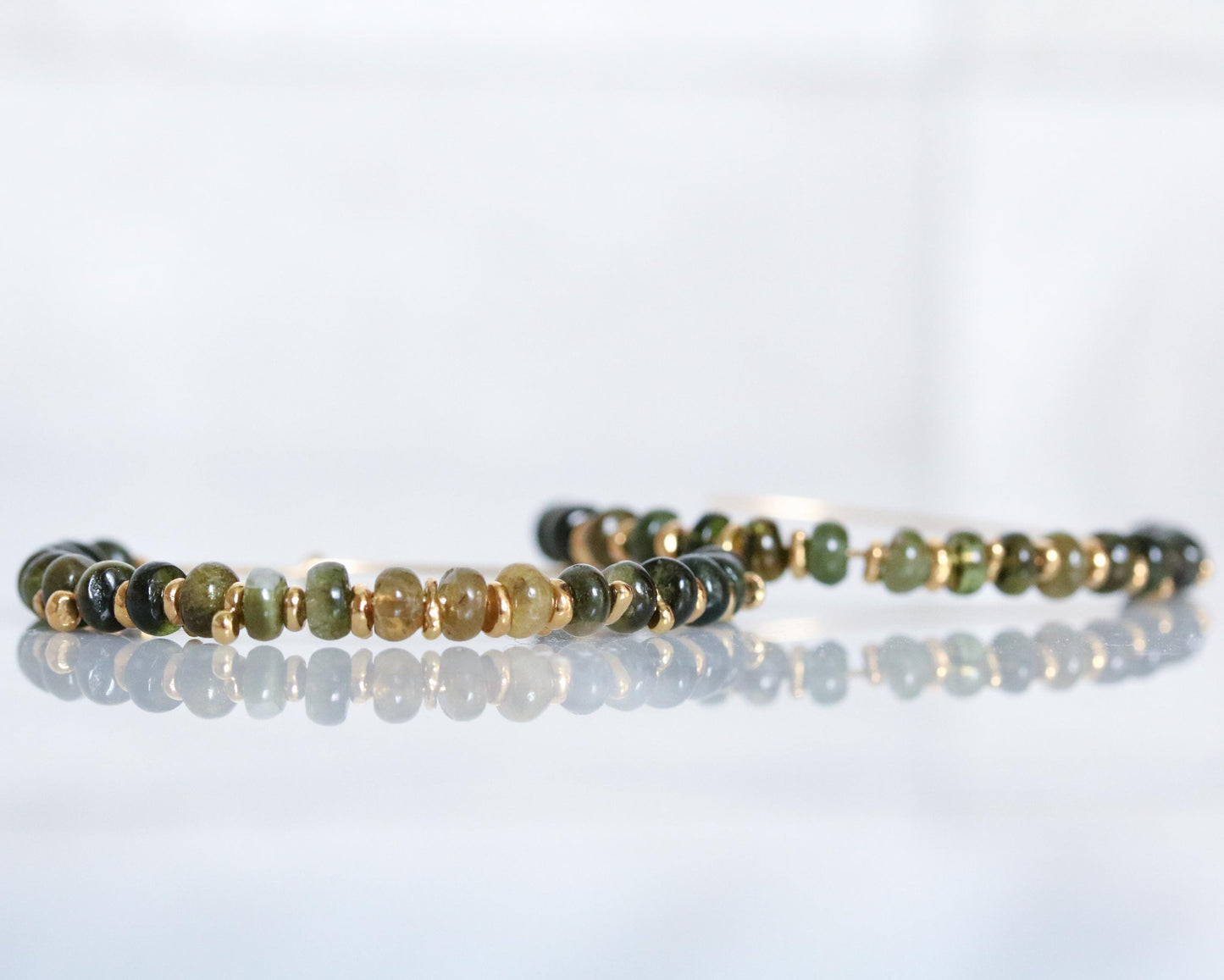 Handmade Green Tourmaline Hoop Earrings: 14k Gold Fill Gemstone Hoops