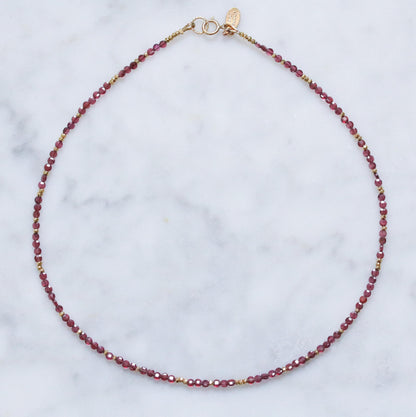Garnet Choker Necklace: Faceted Coin Beads, Gold Vermeil, January Birthstone
