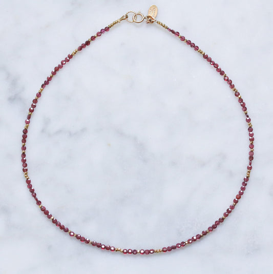 Garnet Choker Necklace: Faceted Coin Beads, Gold Vermeil, January Birthstone