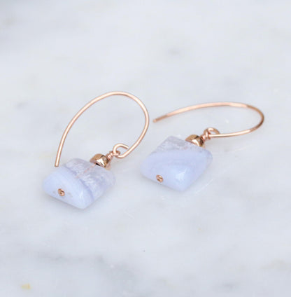 Blue Lace Agate Earrings: 14ct Rose Gold Filled, Faceted Gemstone