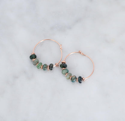 Handmade Blue Tourmaline Rose Gold Hoop Earrings