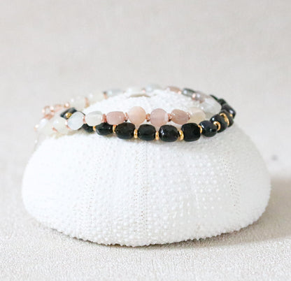 Ombré Moonstone Bracelet: Rose Gold Karen Hill Tribe Beads