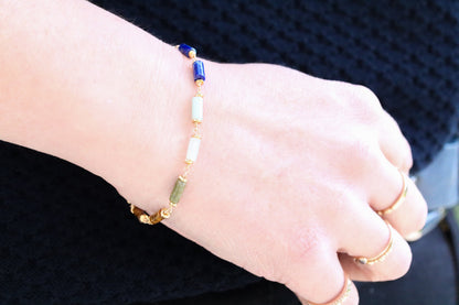 7 Chakra Gemstone Bracelet: Gold Fill Chain, Karen Hill Tribe Beads