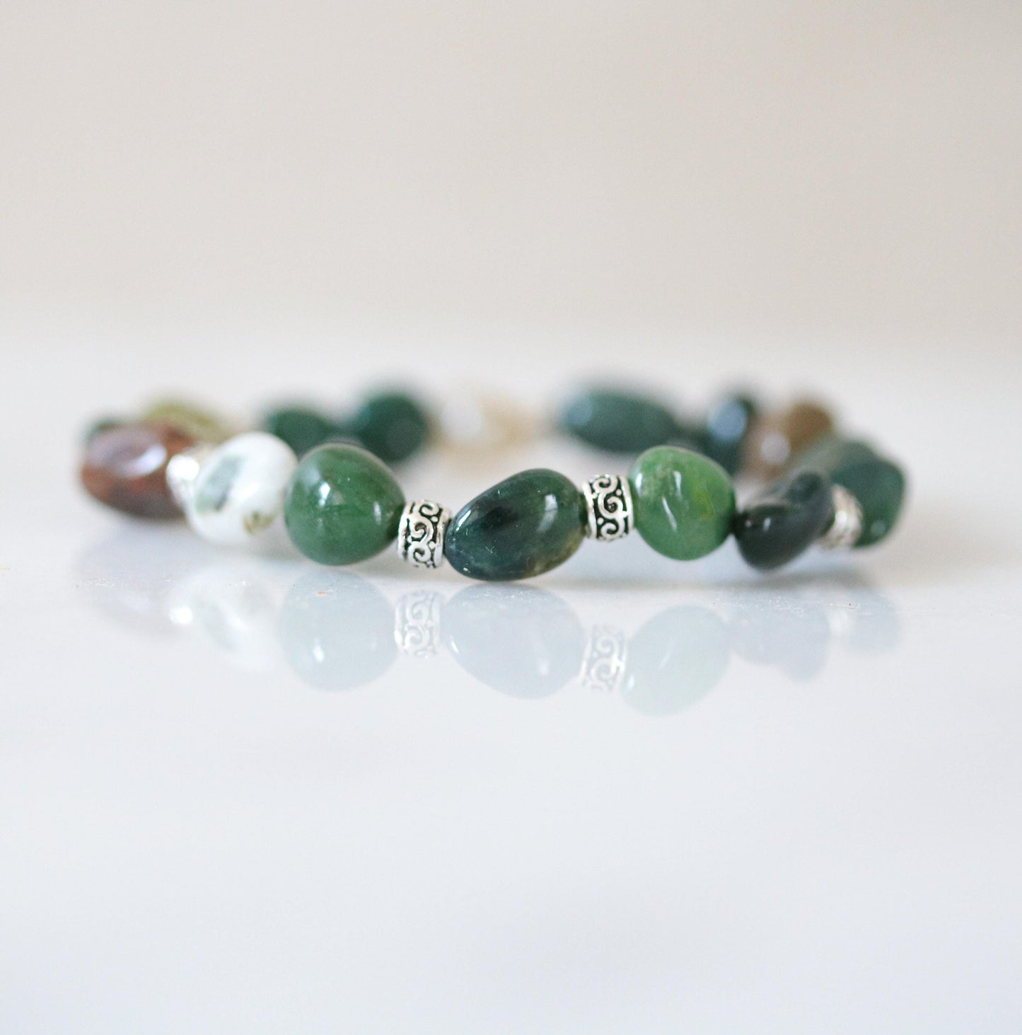 Kids Indian Agate Bracelet: Handmade Silver Accent Stretch Bracelet