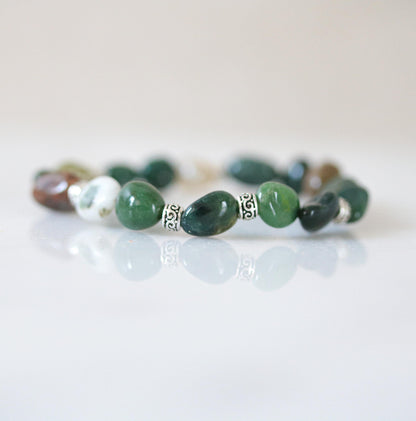 Kids Indian Agate Bracelet: Handmade Silver Accent Stretch Bracelet