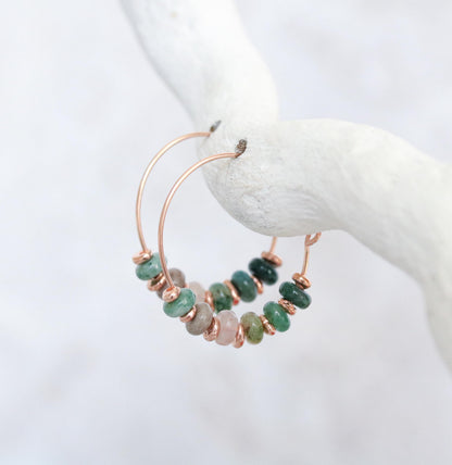Handmade Indian Agate Rose Gold Hoop Earrings