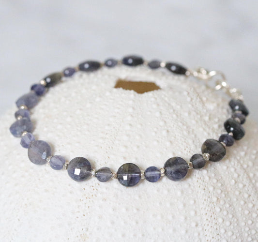 Ombré Iolite Bracelet: Sterling Silver Faceted Coin Jewelry