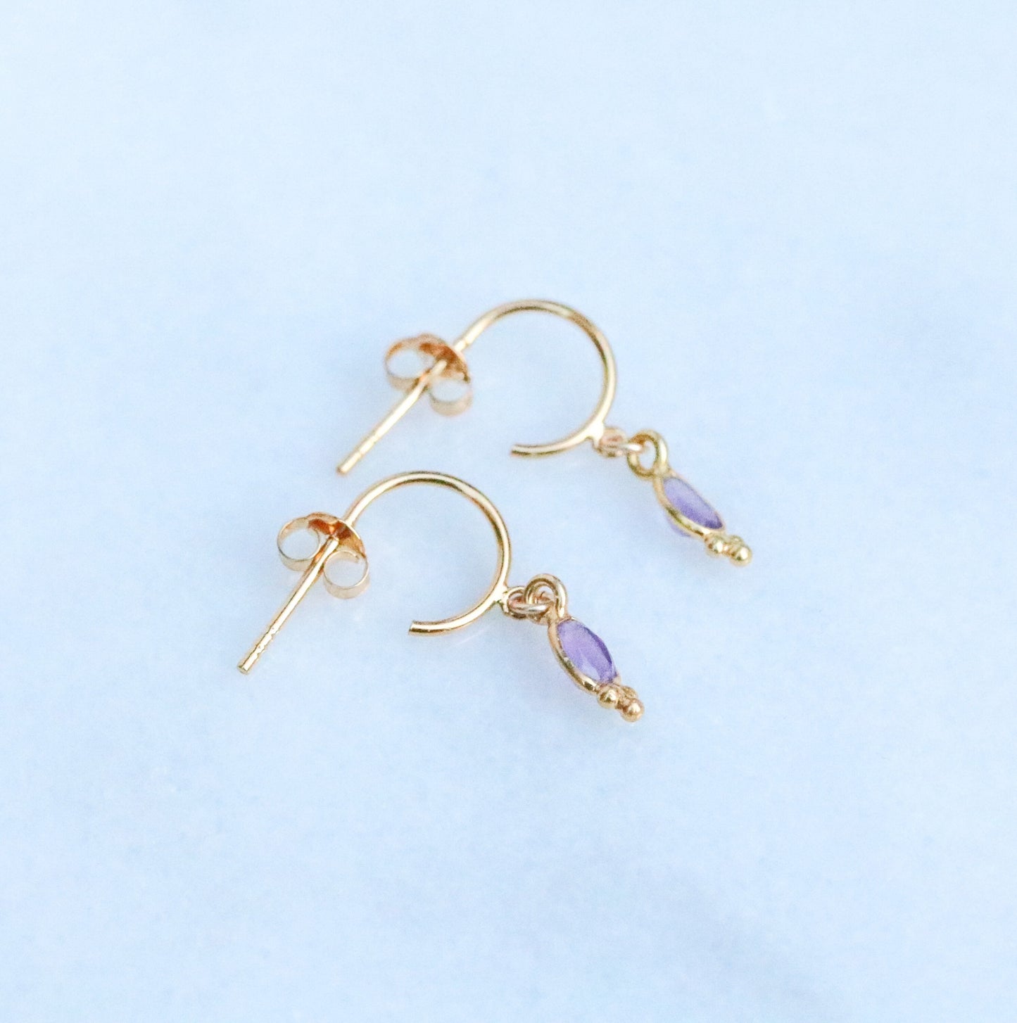 Dainty Amethyst Gold Vermeil Huggie Hoop Earrings