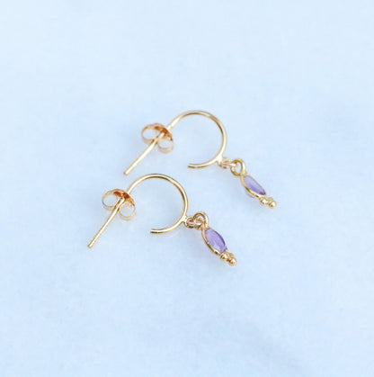 Dainty Amethyst Gold Vermeil Huggie Hoop Earrings