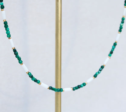 Malachite Choker: White Sea Bamboo & Gold Vermeil Necklace