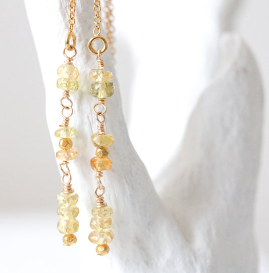 Handmade Faceted Citrine Threader Earrings, Gold Fill, November Birthstone