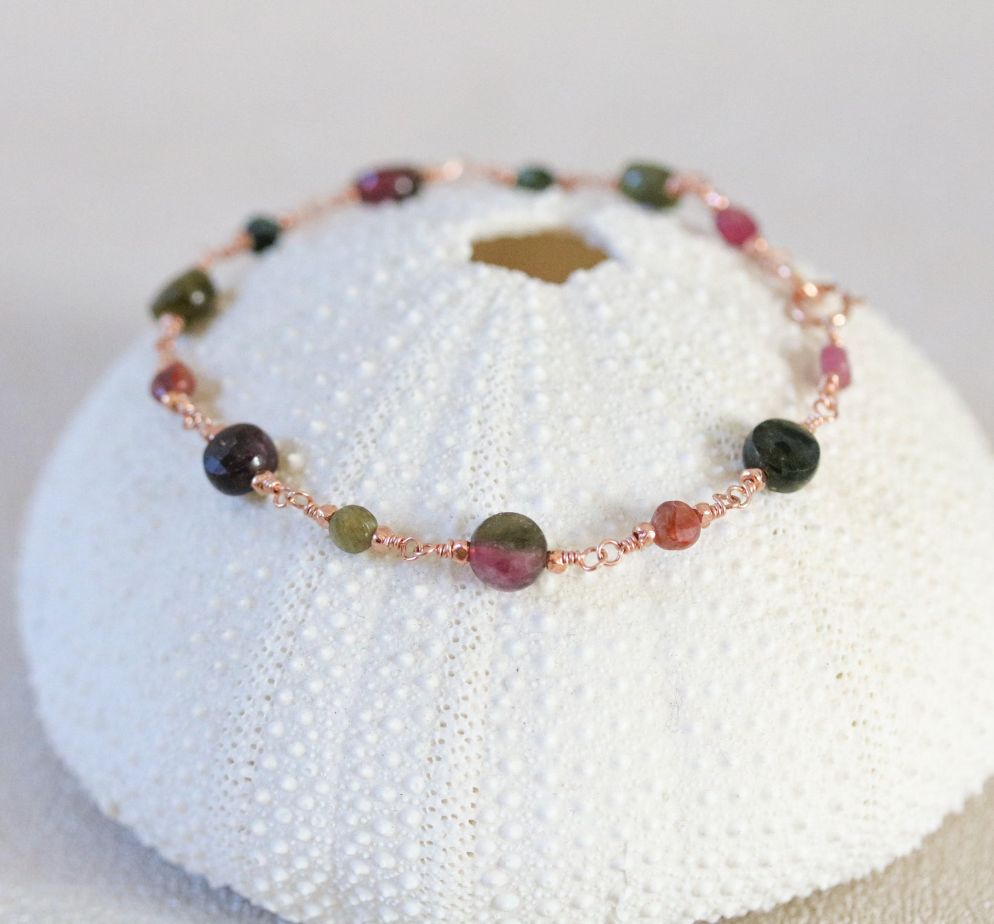 Rose Gold Watermelon Tourmaline Bracelet: Faceted Gemstone Jewelry