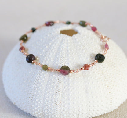 Rose Gold Watermelon Tourmaline Bracelet: Faceted Gemstone Jewelry