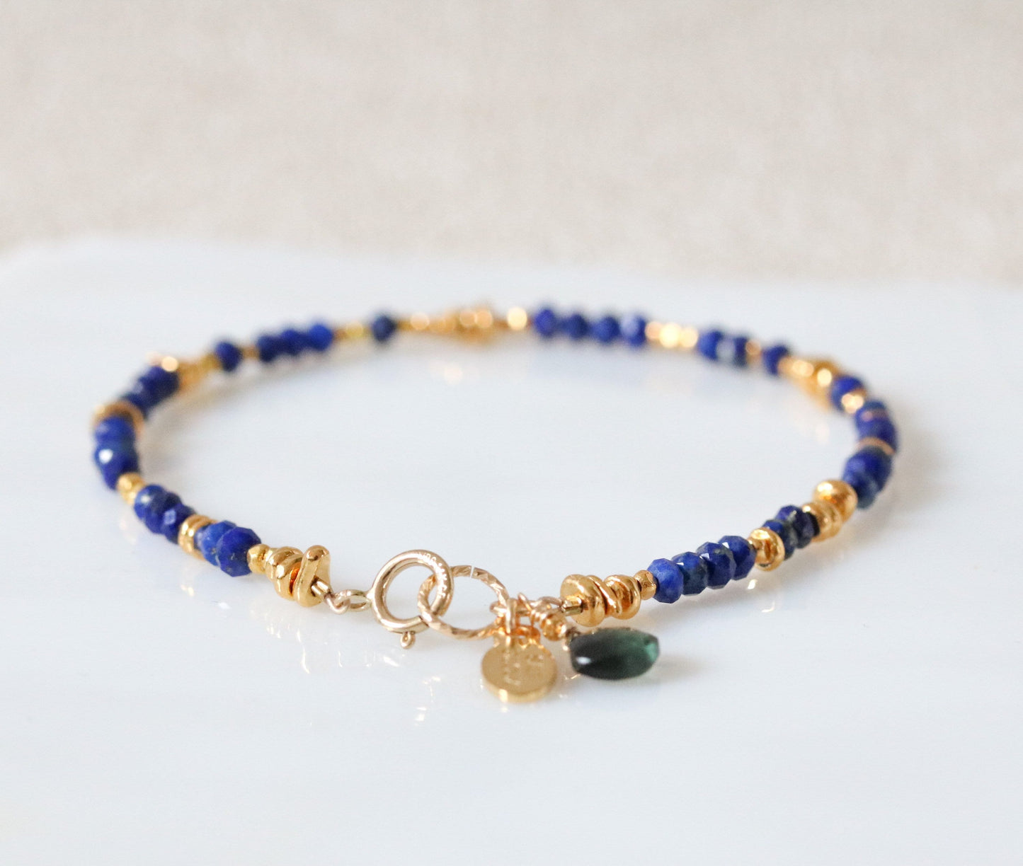 Blue Gemstone Stacking Bracelet Set: Gold Filled Karen Hill Tribe Beads