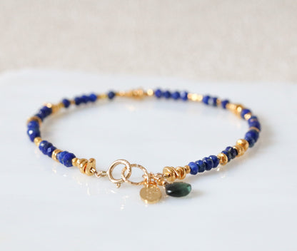 Blue Gemstone Stacking Bracelet Set: Gold Filled Karen Hill Tribe Beads