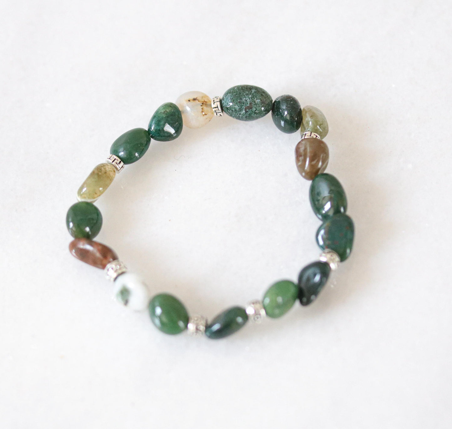 Kids Indian Agate Bracelet: Handmade Silver Accent Stretch Bracelet