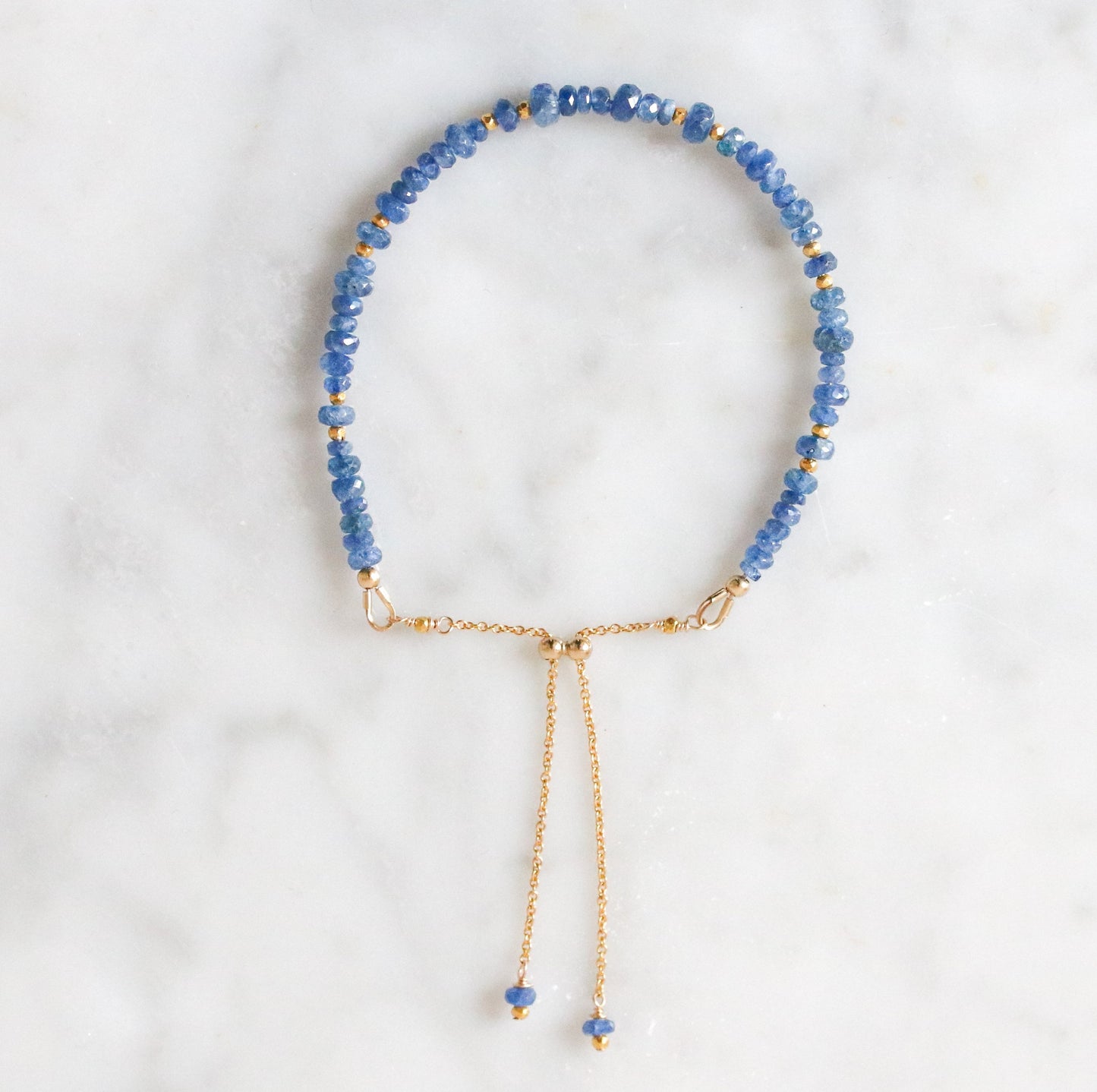 Faceted Sapphire Bracelet: Gold Karen Hill Tribe Bead, Adjustable Chain