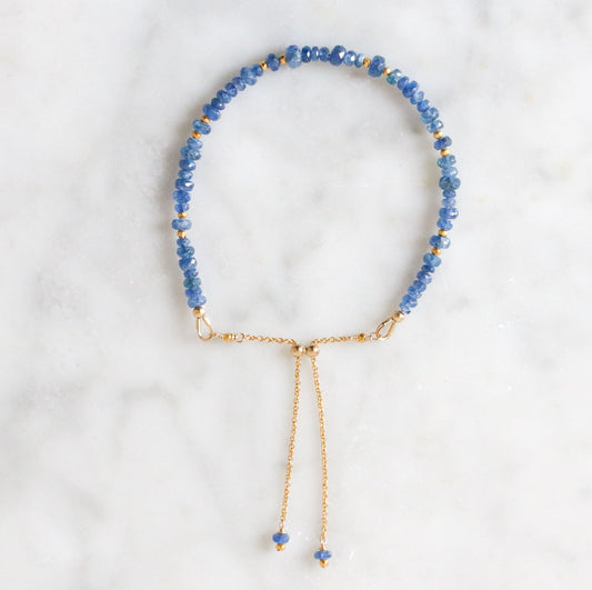 Faceted Sapphire Bracelet: Gold Karen Hill Tribe Bead, Adjustable Chain