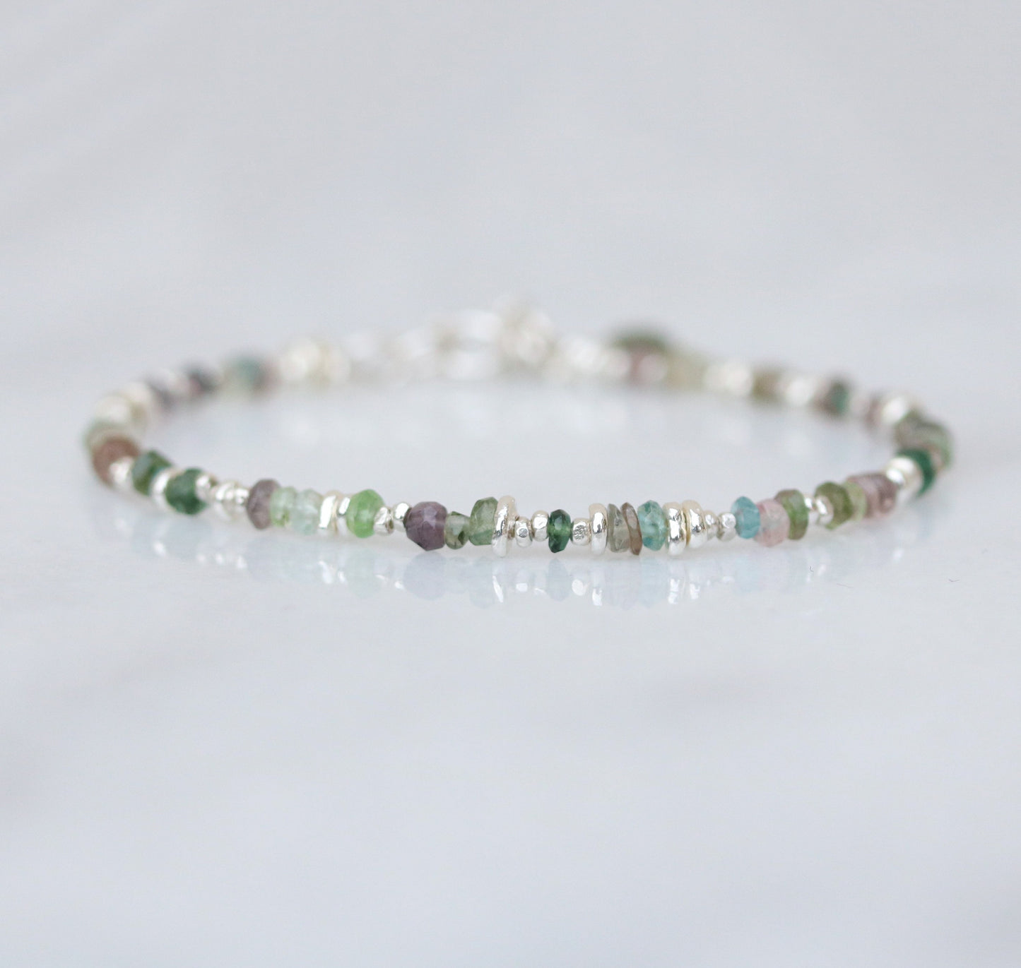 Karen Hill Tribe Silver Nugget Bracelet: Green Tourmaline Gemstone