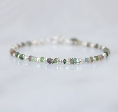 Karen Hill Tribe Silver Nugget Bracelet: Green Tourmaline Gemstone