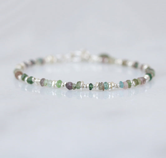 Karen Hill Tribe Silver Nugget Bracelet: Green Tourmaline Gemstone