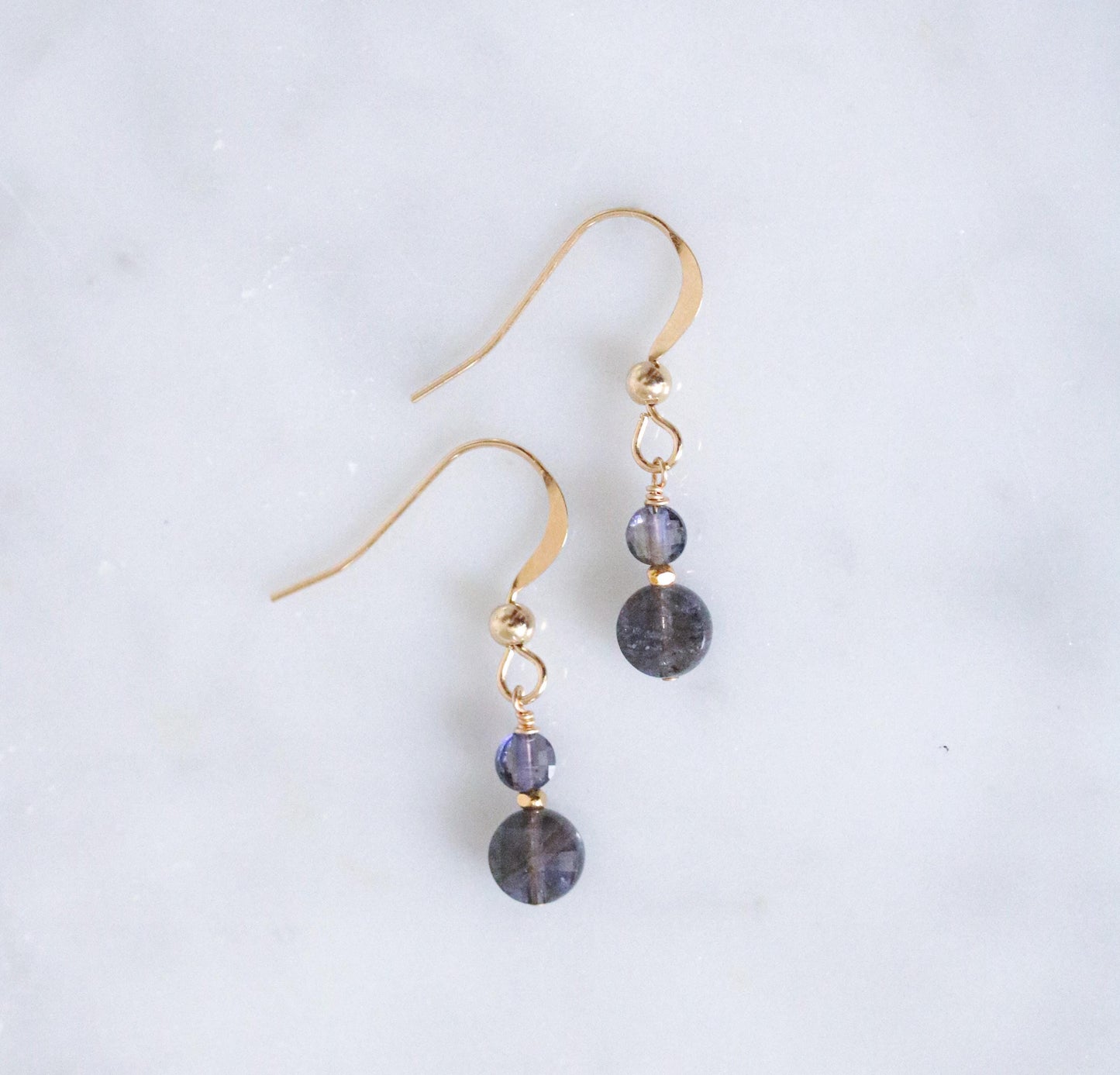 Iolite Dangle Earrings: Gold Vermeil Karen Hill Tribe Beads, 14k Gold Filled