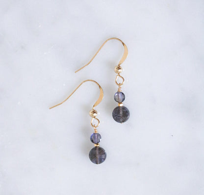Iolite Dangle Earrings: Gold Vermeil Karen Hill Tribe Beads, 14k Gold Filled