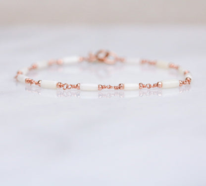 White Sea Bamboo Bracelet: Rose Gold Karen Hill Tribe Beads