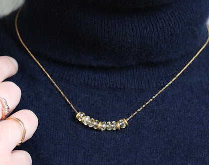 Faceted Citrine Rondelle Necklace: 14k Gold Filled Chain, Adjustable Clasp
