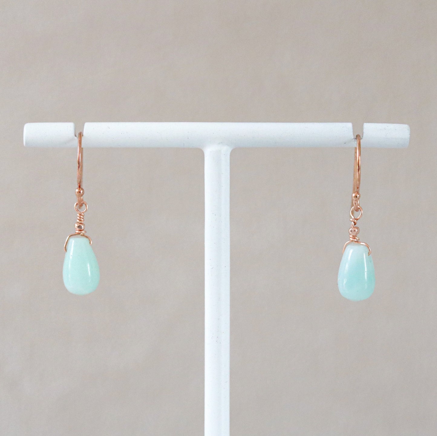 Handmade Amazonite Drop Earrings: Rose Gold Karen Hill Tribe Beads