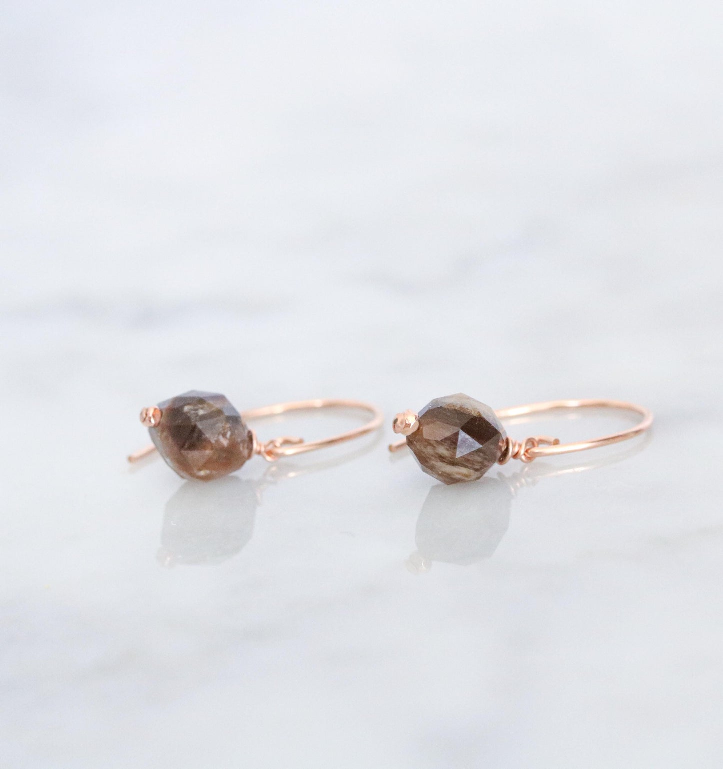 Fossilised Wood Earrings: 14k Gold Fill Gemstone, Modern Minimalist