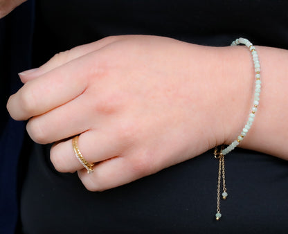 Green Opal Bracelet: Gold Karen Hill Tribe Bead, Adjustable Chain