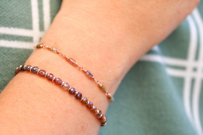 Dainty Indian Agate Bracelet: Rose Gold Filled Chain, Autumnal Shades