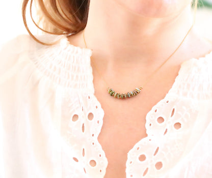 Unakite Jasper Rondelle Necklace: 14ct Gold Fill Chain, Adjustable Length