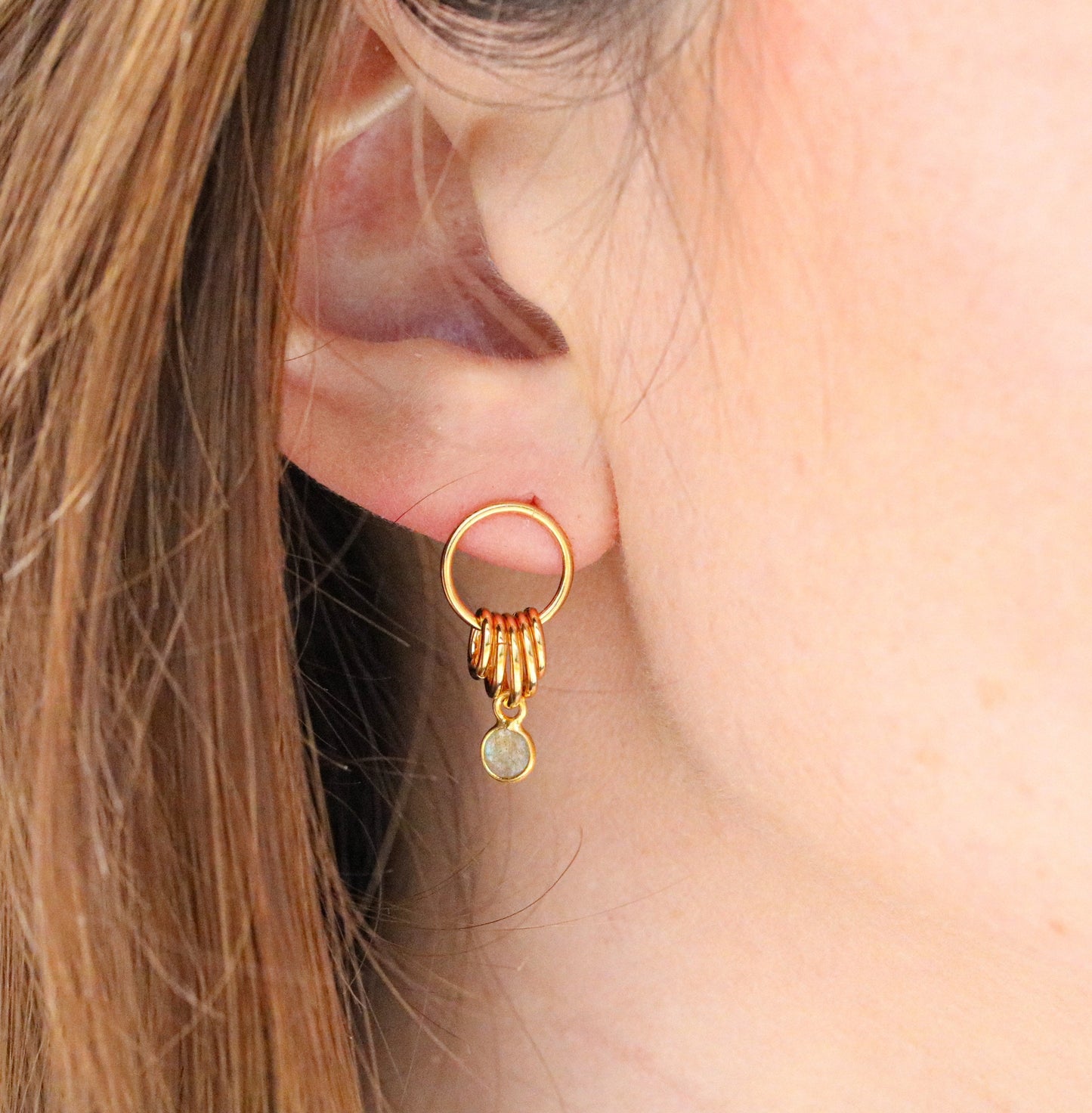Faceted Labradorite Gold Vermeil Dangle Earrings - Handmade in Paris