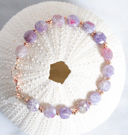 Plum Flower Tourmaline Bracelet: Karen Hill Tribe Gold Fill, Faceted Gemstone