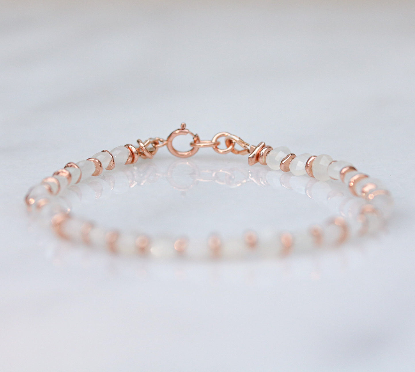 Faceted Moonstone Bracelet: Rose Gold Fill, Karen Hill Tribe Silver