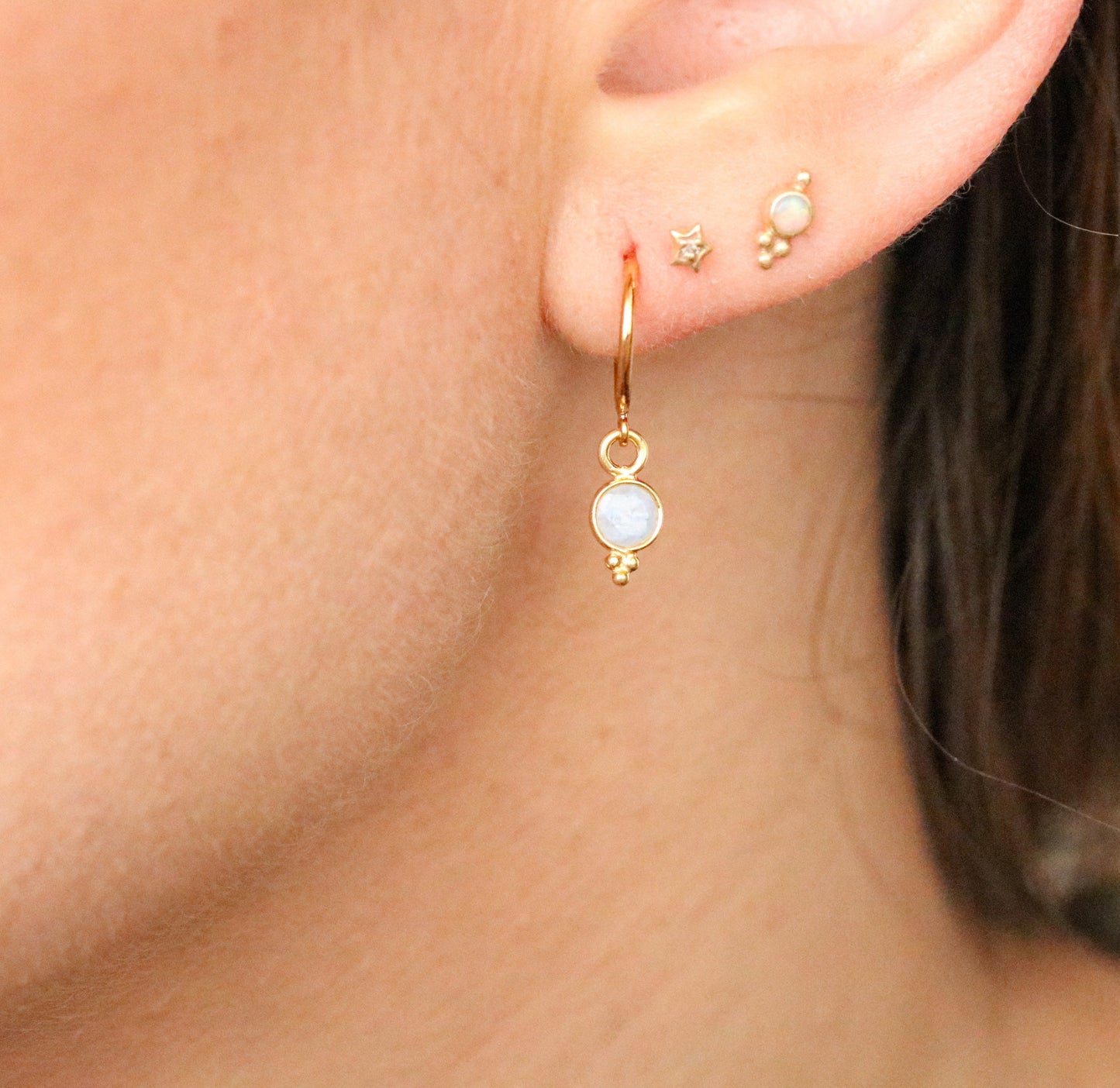 Dainty Moonstone Gold Vermeil Huggie Hoop Earrings